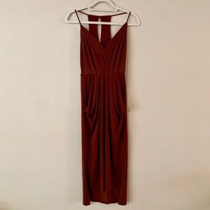 BCBGeneration Maroon Draped Midi Dress